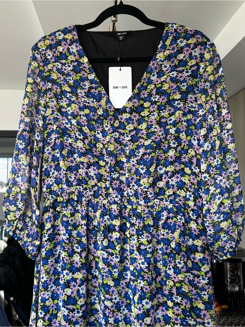 Saint + Sofia Portland Blue Floral Midi Dress Size 10 New With Tags - Picture 5 of 10